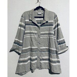 Habitat Top Womens Large Gray Sand Striped Toggle Buttons Tunic Gauzy Lagenlook